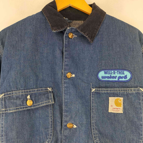 カーハート Carhartt 80S MADE IN USA プリントタグ 裏地ブランケット デニムカバーオールジャケット チョアコート メンズ 8LC