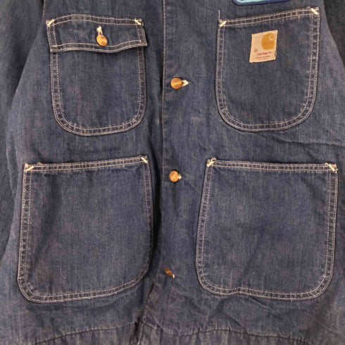 カーハート Carhartt 80S MADE IN USA プリントタグ 裏地ブランケット デニムカバーオールジャケット チョアコート メンズ 8LC