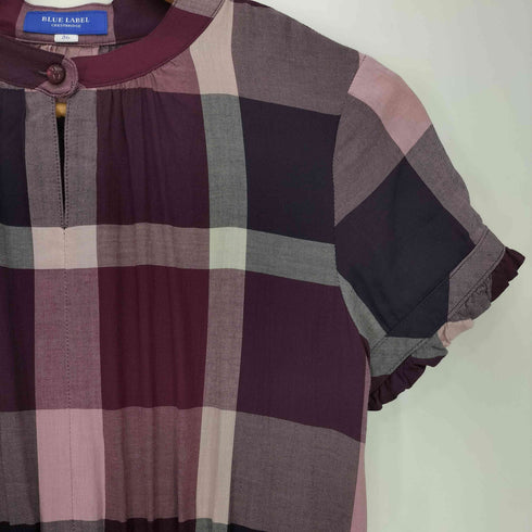ブルーレーベルクレストブリッジ BLUE LABEL CRESTBRIDGE ロゴプレート バンドカラー チェック ミディ丈 半袖 ワンピース レディース JPN:36