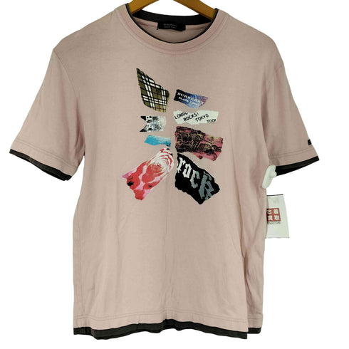 バーバリーブラックレーベル BURBERRY BLACK LABEL レイヤードデザイン フロントプリント リンガーTシャツ レディース JPN:2