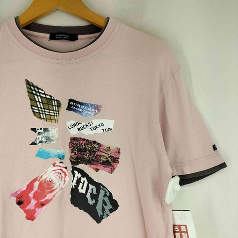 バーバリーブラックレーベル BURBERRY BLACK LABEL レイヤードデザイン フロントプリント リンガーTシャツ レディース JPN:2