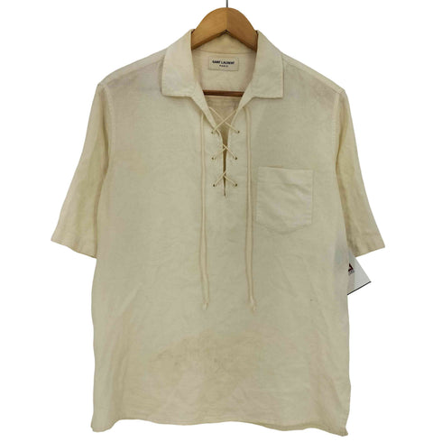 サンローランパリ SAINT LAURENT PARIS 19ss ヴァカレロ期 lace-up short-sleeve shirt ペイズリー レースアップ 半袖 シャツ メンズ F38