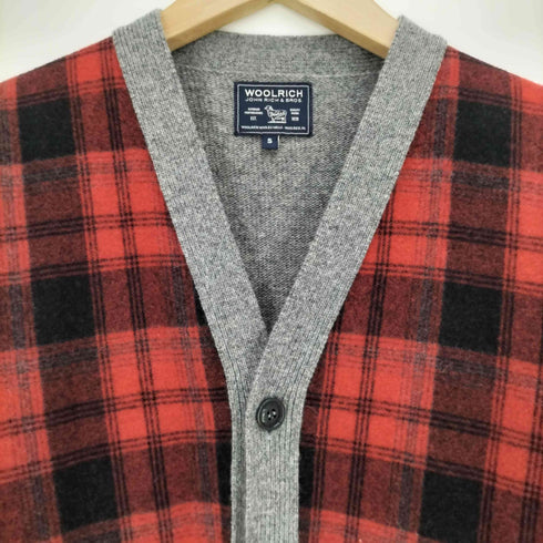 ウールリッチ WOOLRICH チェック切替 エルボーパッチ ダブルフラップポケット ウール カーディガン メンズ import:S