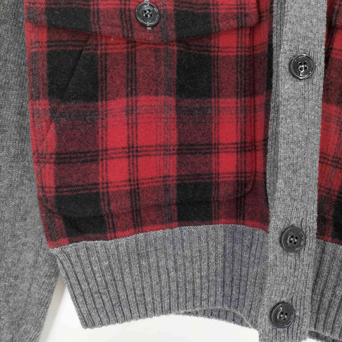 ウールリッチ WOOLRICH チェック切替 エルボーパッチ ダブルフラップポケット ウール カーディガン メンズ import:S