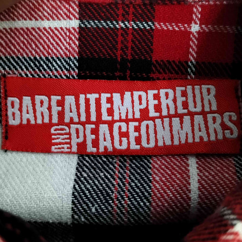 PEACE ON MARS POM×BARFAIT 星条旗 ピース ワッペン ダブルフラップポケット チェック L/S ネルシャツ メンズ JPN:S