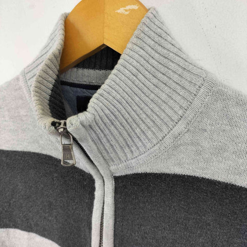 トミーヒルフィガー TOMMY HILFIGER ワンポイントロゴ刺繍 ボーダー柄 ハーフジップ ニット セーター メンズ JPN:S