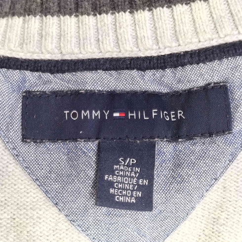 トミーヒルフィガー TOMMY HILFIGER ワンポイントロゴ刺繍 ボーダー柄 ハーフジップ ニット セーター メンズ JPN:S