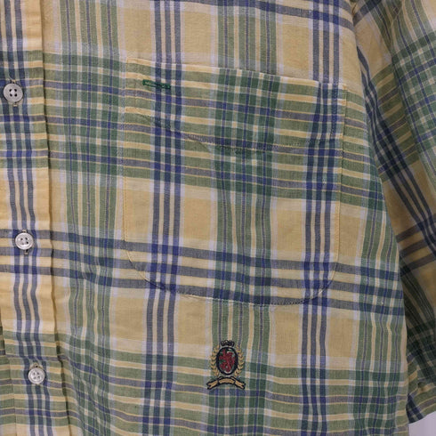 トミーヒルフィガー TOMMY HILFIGER 90S ワンポイント 刺繍 半袖 チェック シャツ ボタンダウン メンズ import:XL
