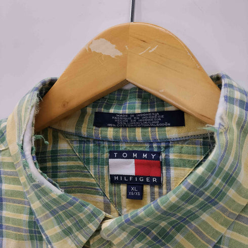 トミーヒルフィガー TOMMY HILFIGER 90S ワンポイント 刺繍 半袖 チェック シャツ ボタンダウン メンズ import:XL