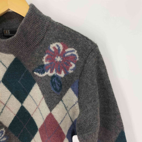 ダックスロンドン DAKS LONDON ウール100 アーガイル柄/花柄 ハイネックリブニット レディース JPN:XL
