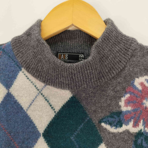 ダックスロンドン DAKS LONDON ウール100 アーガイル柄/花柄 ハイネックリブニット レディース JPN:XL