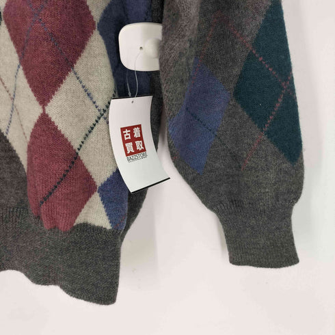 ダックスロンドン DAKS LONDON ウール100 アーガイル柄/花柄 ハイネックリブニット レディース JPN:XL