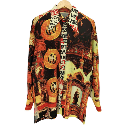 LUNA MATTINO 80~90s デカ襟 アート 総柄 L/S ドレスシャツ メンズ import:M