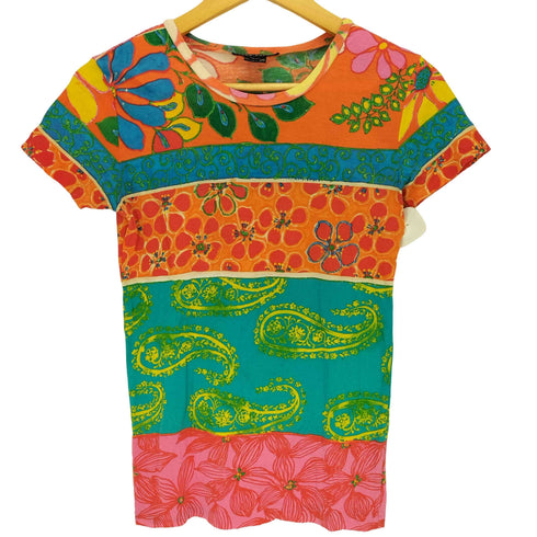 ラルフローレン RALPH LAUREN マルチボーダー 花 ペイズリー クルーネックTシャツ レディース import:S