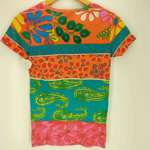 ラルフローレン RALPH LAUREN マルチボーダー 花 ペイズリー クルーネックTシャツ レディース import:S