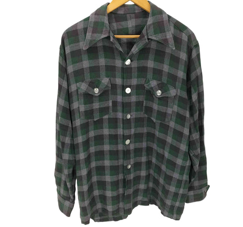 50-60S 開襟 オープンカラー ダブル フラップ ポケット L/S チェック ボード ボックス シャツ 襟芯 VINTAGE ヴィンテージ メンズ