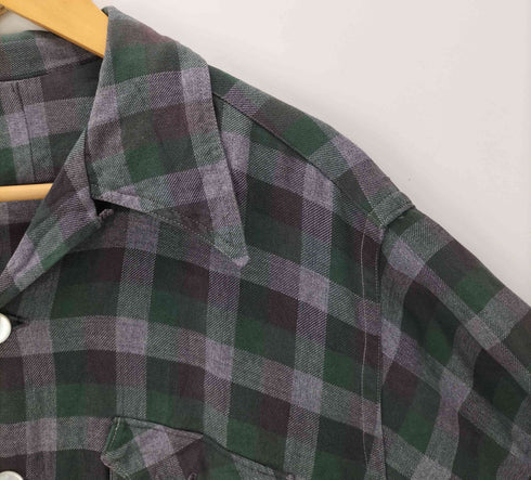 50-60S 開襟 オープンカラー ダブル フラップ ポケット L/S チェック ボード ボックス シャツ 襟芯 VINTAGE ヴィンテージ メンズ