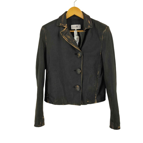 エムエムシックスメゾンマルジェラ MM6 Maison Margiela AGING LAMBLEATHER JACKET ダメージ加工 ラムレザー ジャケット レディース 42