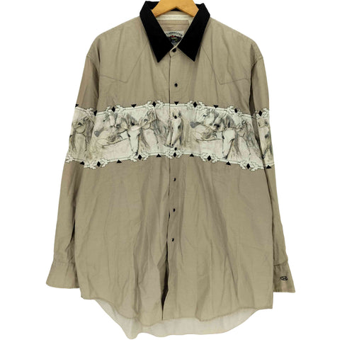 CUMBERLAND 襟切替 フロント ホースプリント L/S シャツ メンズ import:XXL