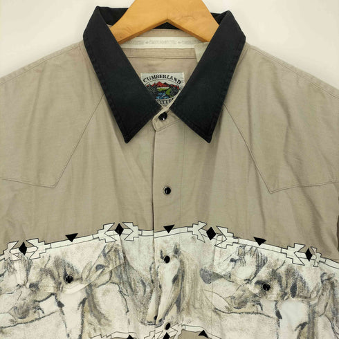 CUMBERLAND 襟切替 フロント ホースプリント L/S シャツ メンズ import:XXL
