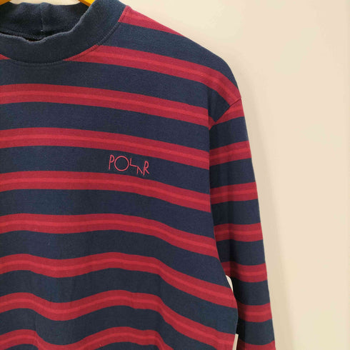 ポーラースケートカンパニー POLAR SKATE CO. ロゴ 刺繍 ボーダー モックネック L/S カットソー ロング Tシャツ ロンT メンズ import:XL