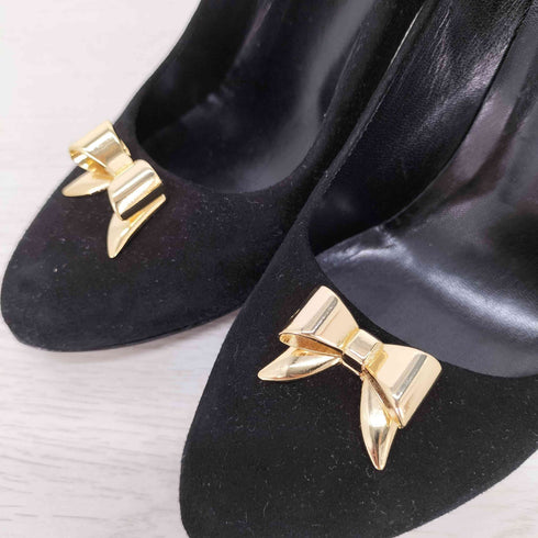 モスキーノ MOSCHINO ゴールドリボン スエード ヒールパンプス レディース EUR:36