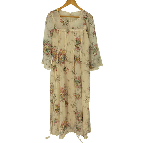 ガニーサックス GUNNE SAX 80-90S 花柄 レース タック ロケットTALON フリル ロングワンピース レディース