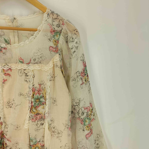 ガニーサックス GUNNE SAX 80-90S 花柄 レース タック ロケットTALON フリル ロングワンピース レディース