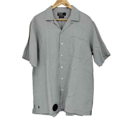 ポロバイラルフローレン Polo by RALPH LAUREN CALDWELL 開襟 裾ポニー刺繍 シルクリネンオープンカラーシャツ SILK51% LINEN49% メンズ import:M