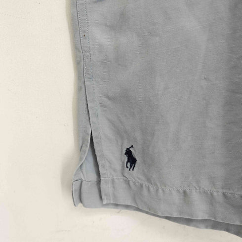 ポロバイラルフローレン Polo by RALPH LAUREN CALDWELL 開襟 裾ポニー刺繍 シルクリネンオープンカラーシャツ SILK51% LINEN49% メンズ import:M