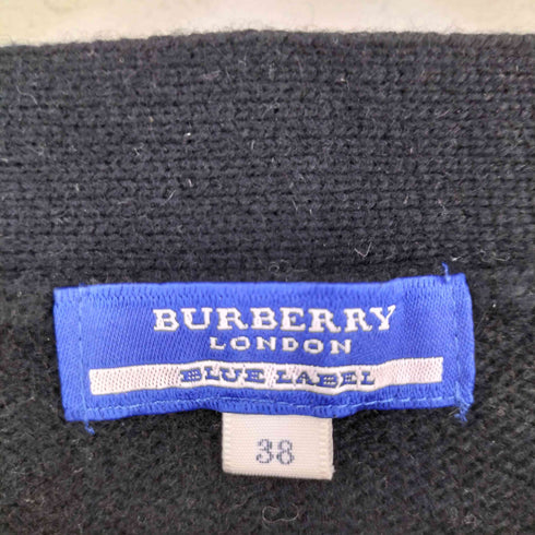 バーバリーブルーレーベル BURBERRY BLUE LABEL フロント刺繍 カシミヤ混 アーガイル柄 Vネック ウールニット レディース 38