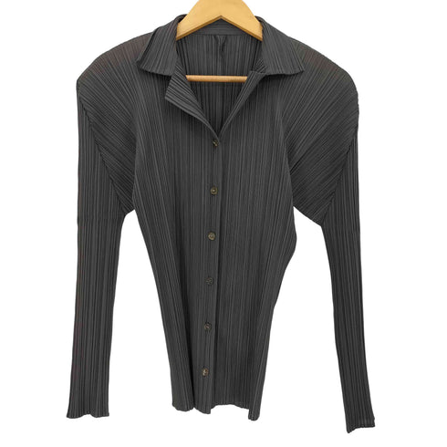 プリーツプリーズイッセイミヤケ PLEATS PLEASE ISSEY MIYAKE 00s open collar pleated shirt オープンカラー 長袖プリーツシャツ レディース JPN:3
