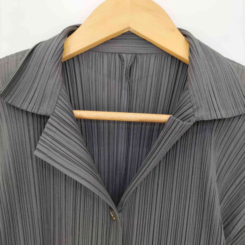 プリーツプリーズイッセイミヤケ PLEATS PLEASE ISSEY MIYAKE 00s open collar pleated shirt オープンカラー 長袖プリーツシャツ レディース JPN:3