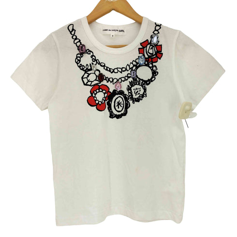 コムデギャルソンガール COMME DES GARCONS GIRL ビジューラインストーンデザイン イラスト クルーネック半袖Tシャツ レディース JPN:S
