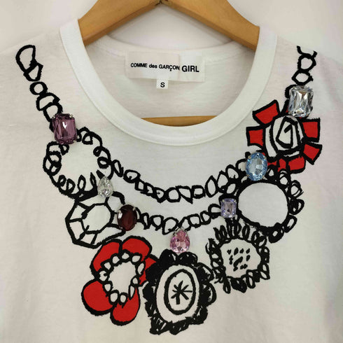 コムデギャルソンガール COMME DES GARCONS GIRL ビジューラインストーンデザイン イラスト クルーネック半袖Tシャツ レディース JPN:S