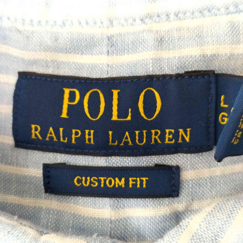 ポロラルフローレン POLO RALPH LAUREN CUSTOM FIT ポニー 刺繍 ストライプ リネン ボタンダウン シャツ メンズ import:L