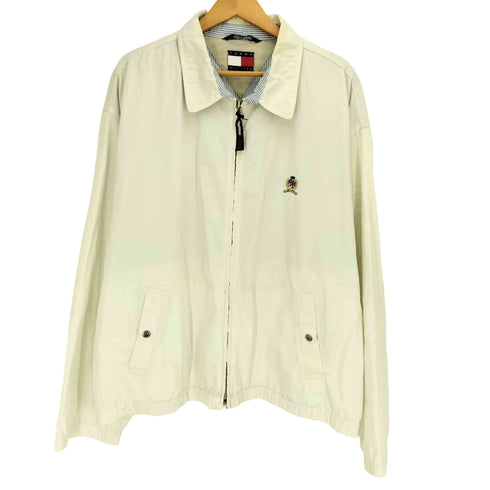 トミーヒルフィガー TOMMY HILFIGER 90s クレスト刺繍 背抜き 裏地ストライプ スイングトップ ブルゾンジャケット メンズ import:XL
