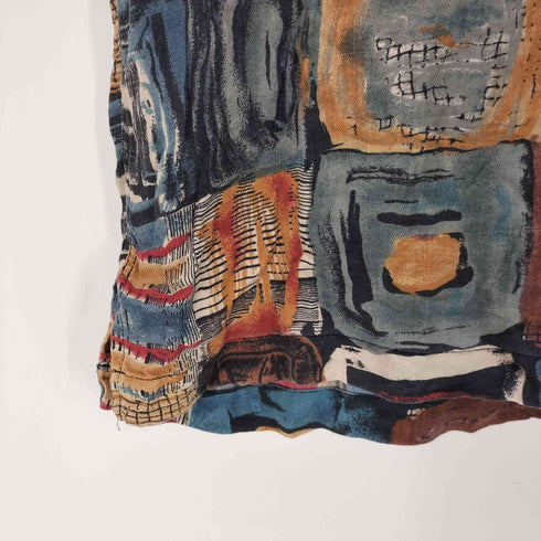 クラフトアンドバロー Croft&Barrow 90S OLD SILK 100% 絹 シルク 幾何学模様 アート シャツ メンズ import:XL