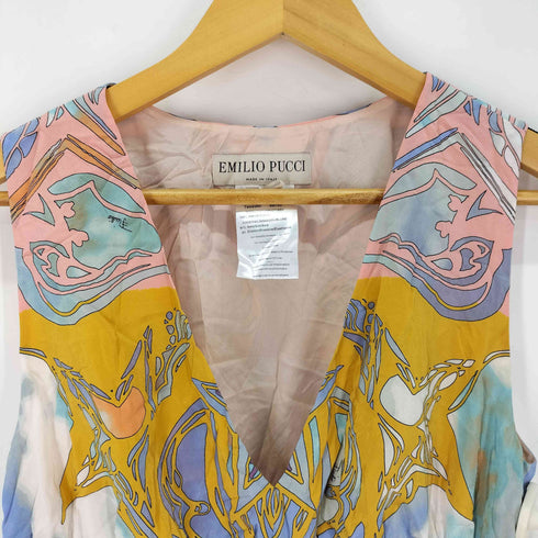 エミリオプッチ EMILIO PUCCI 総柄 シルク ギャザー ノースリーブ ワンピ-ス レディース US:8