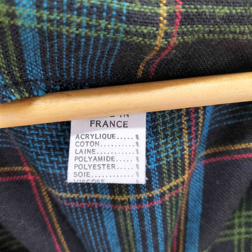フランス製 チェック柄 片ラペル 七分丈 ロングコート レディース