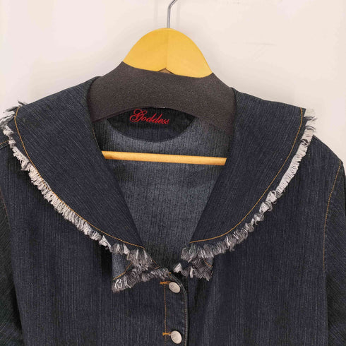 切りっぱなし フリル デニム ジャケット レディース UK:16
