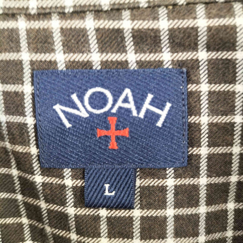 ノア NOAH ポルトガル製 コットン グラフチェック オープンカラー シャツ メンズ L