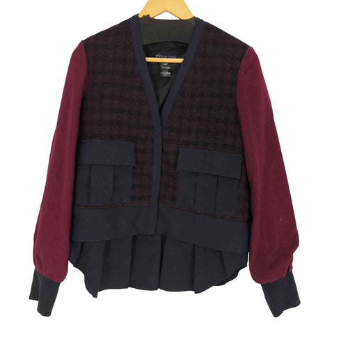 Erin Kleinberg フリル ノーカラー ドッキング ウール チェック ジャケット レディース import:XS