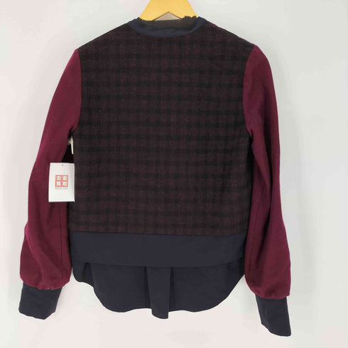 Erin Kleinberg フリル ノーカラー ドッキング ウール チェック ジャケット レディース import:XS