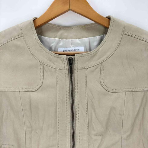 スピックアンドスパン Spick and Span SHEEP SKIN 羊革 ノーカラー レザー ジャケット レディース JPN:38