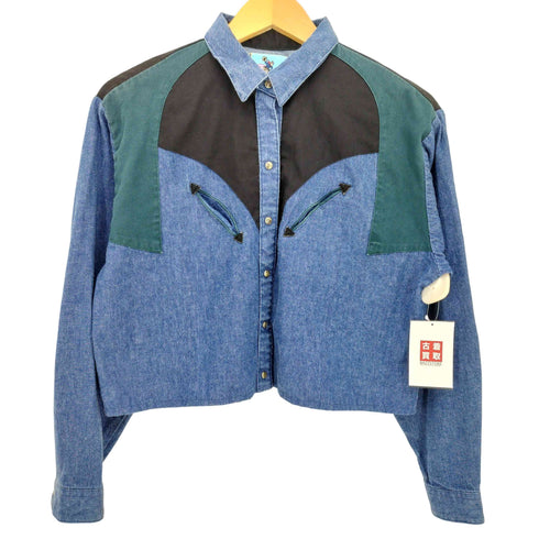 P.S. & Rhinestones 配色切替 ウエスタンデニムシャツ レディース import:M