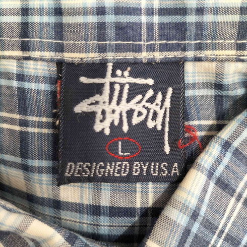 ステューシー Stussy 90S 紺タグ OLD チェック柄 ショートスリーブ BDシャツ メンズ import:L