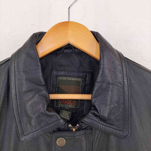 ユニクロ UNIQLO 80S OLD 緑タグ 比翼 フラップポケット 裏キルティング カウレザー ジャケット メンズ M