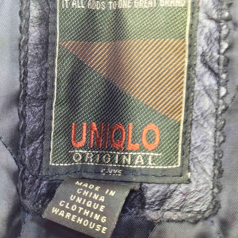 ユニクロ UNIQLO 80S OLD 緑タグ 比翼 フラップポケット 裏キルティング カウレザー ジャケット メンズ M