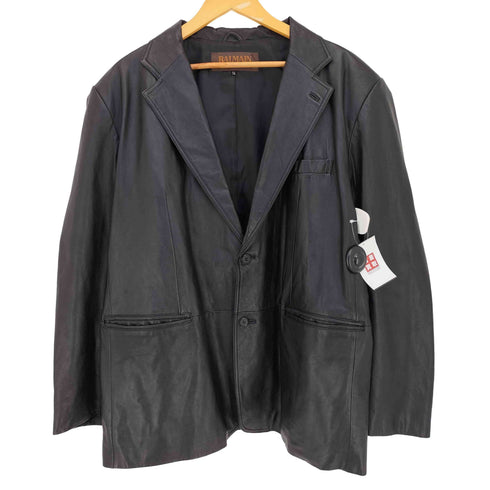 バルマンパリ BALMAIN PARIS シープレザー パワーショルダー 2B テーラードジャケット メンズ 5L